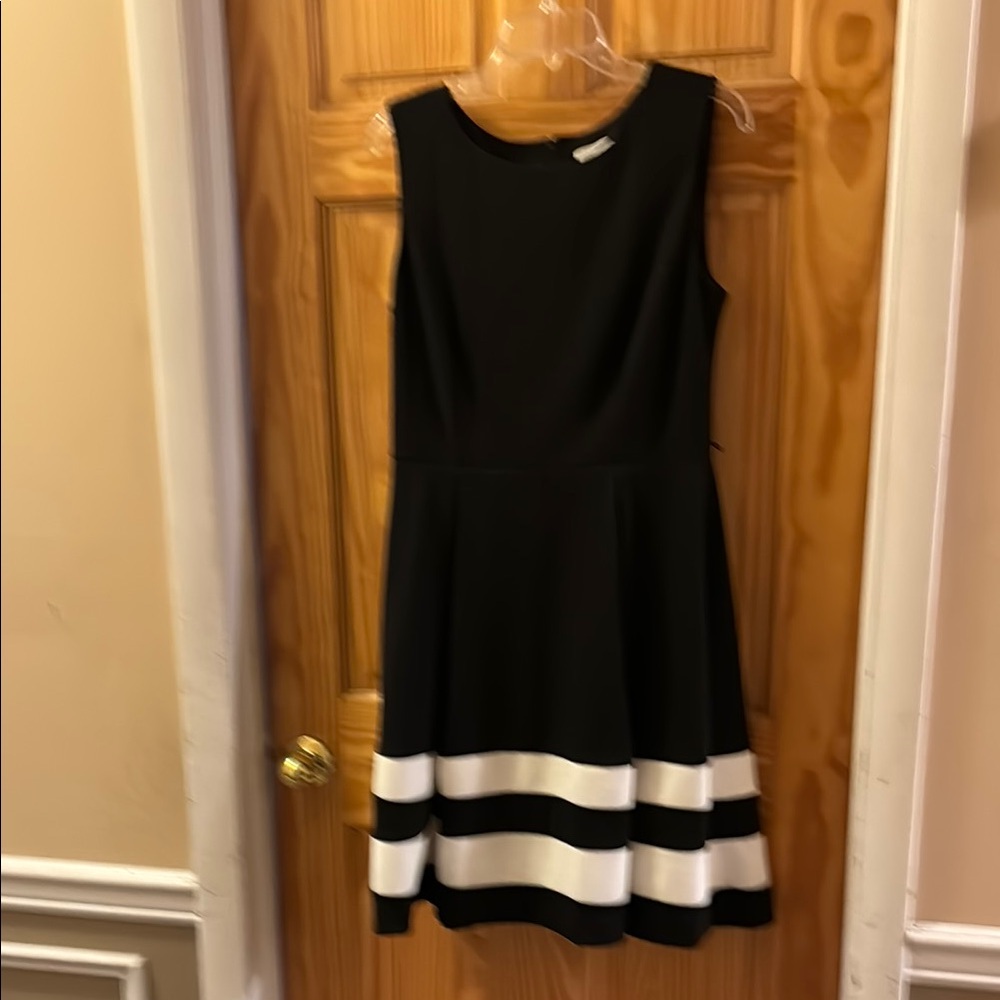 Calvin Klein Black and White Fit and Flare Midi Dress